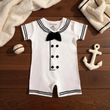 Load image into Gallery viewer, Navy Sailor Baby Romper White