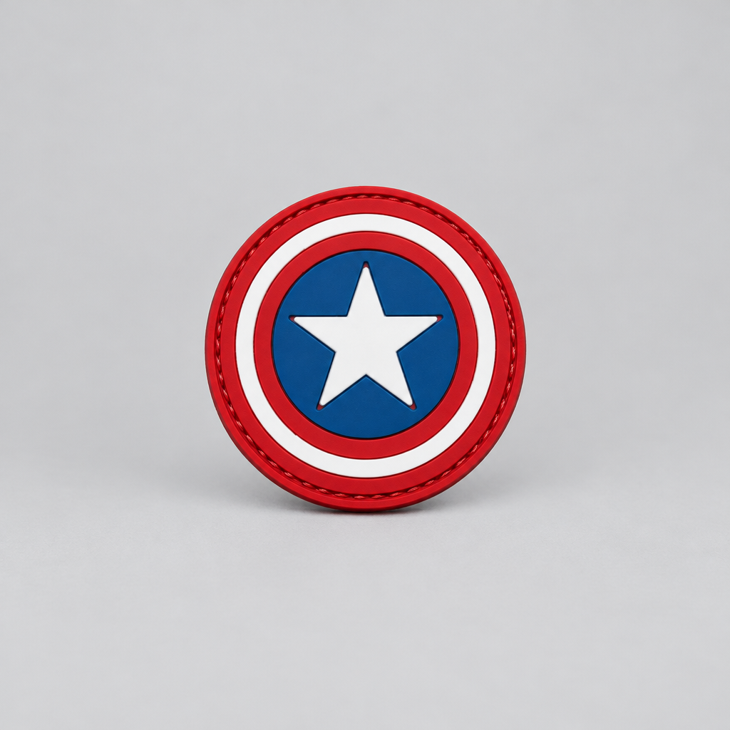 Captain America PVC Patch, circular design with red and blue colors, includes the focus keyword Patch.