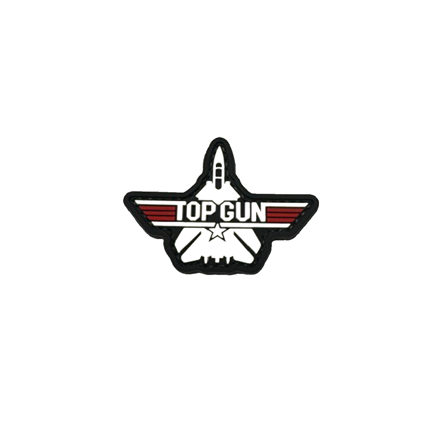 Top Gun F-14 Tomcat jet black PVC patch featuring an airplane design and bold lettering, perfect for flight suits.