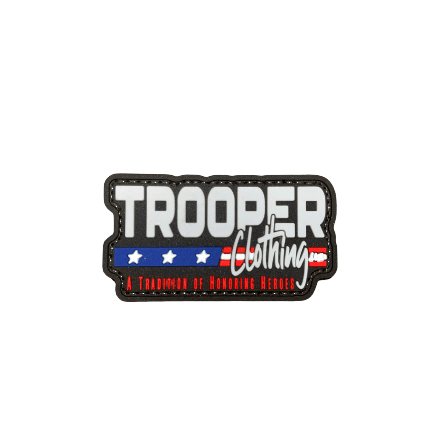 Patch Trooper Clothing logo PVC patch with hook and loop, designed for uniforms and caps.