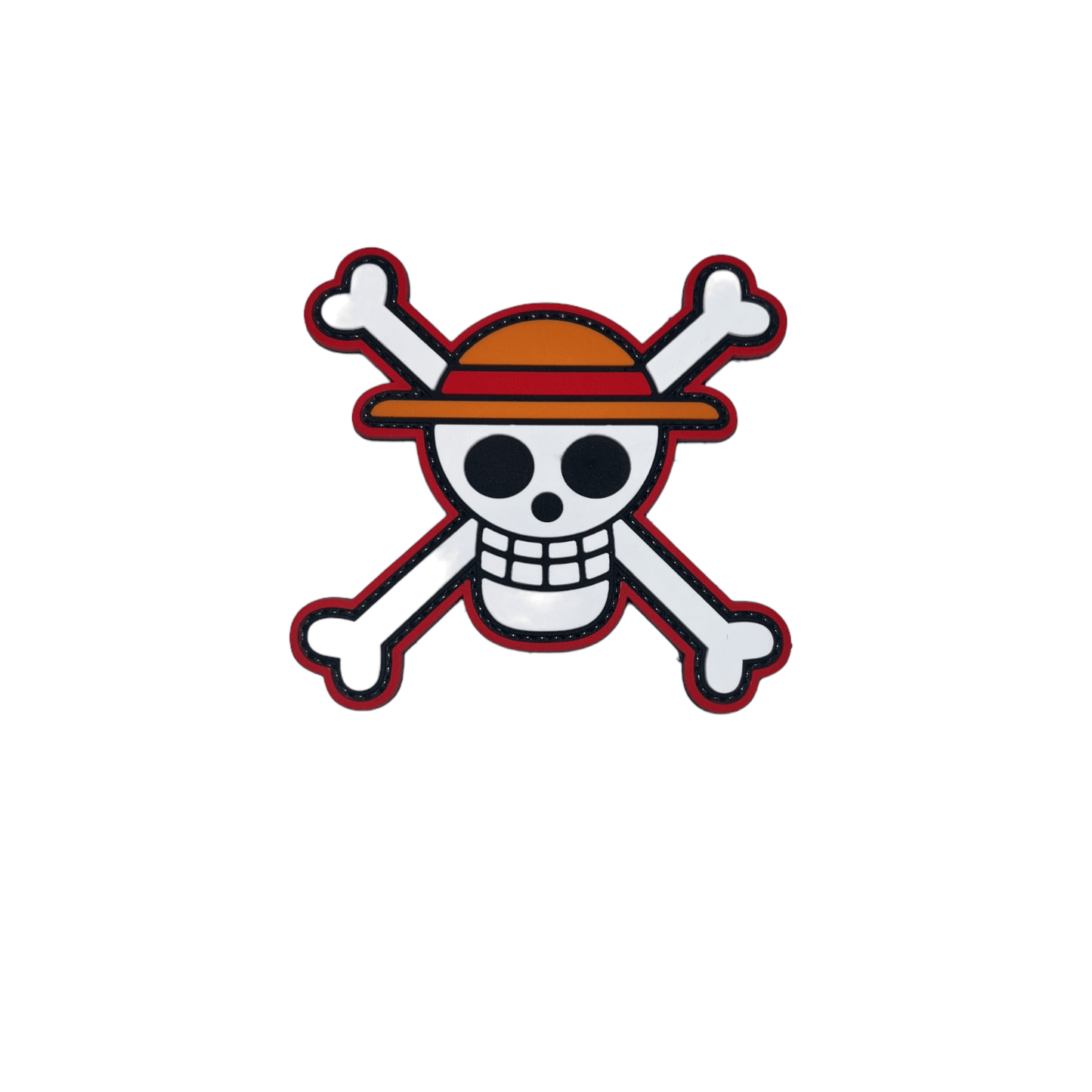 Patch Straw Hat Pirate PVC design featuring a skull and crossbones with an orange straw hat, perfect for anime fans.