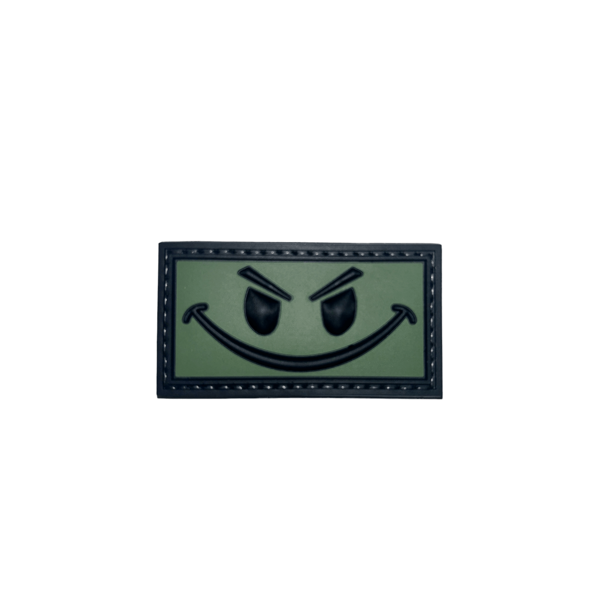 Patch OD Green and Black Smiley PVC with hook-and-loop backing, perfect for enhancing your gear.