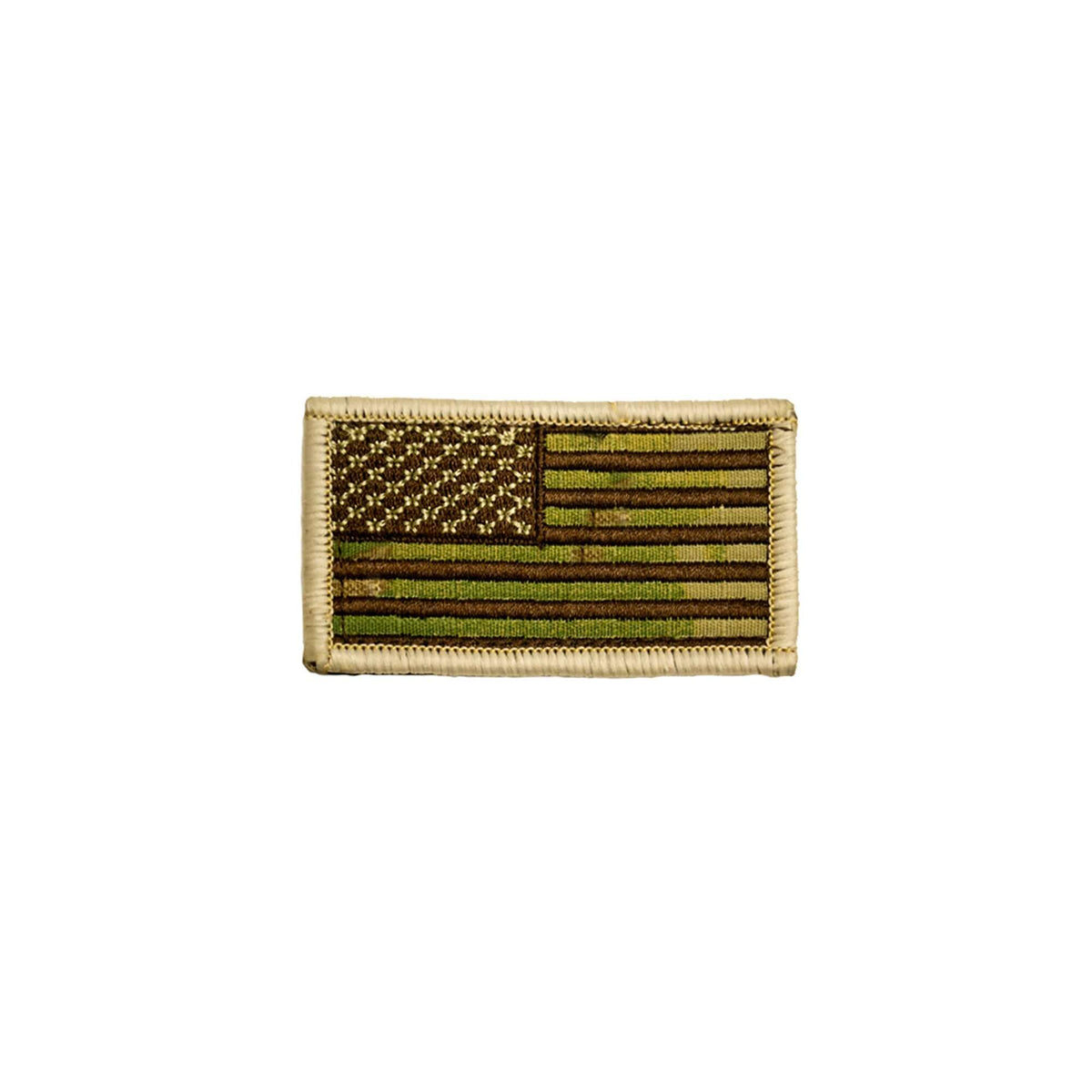Multicam American Flag Patch measuring 2 7/8" X 1 5/8", perfect for uniforms and gear.