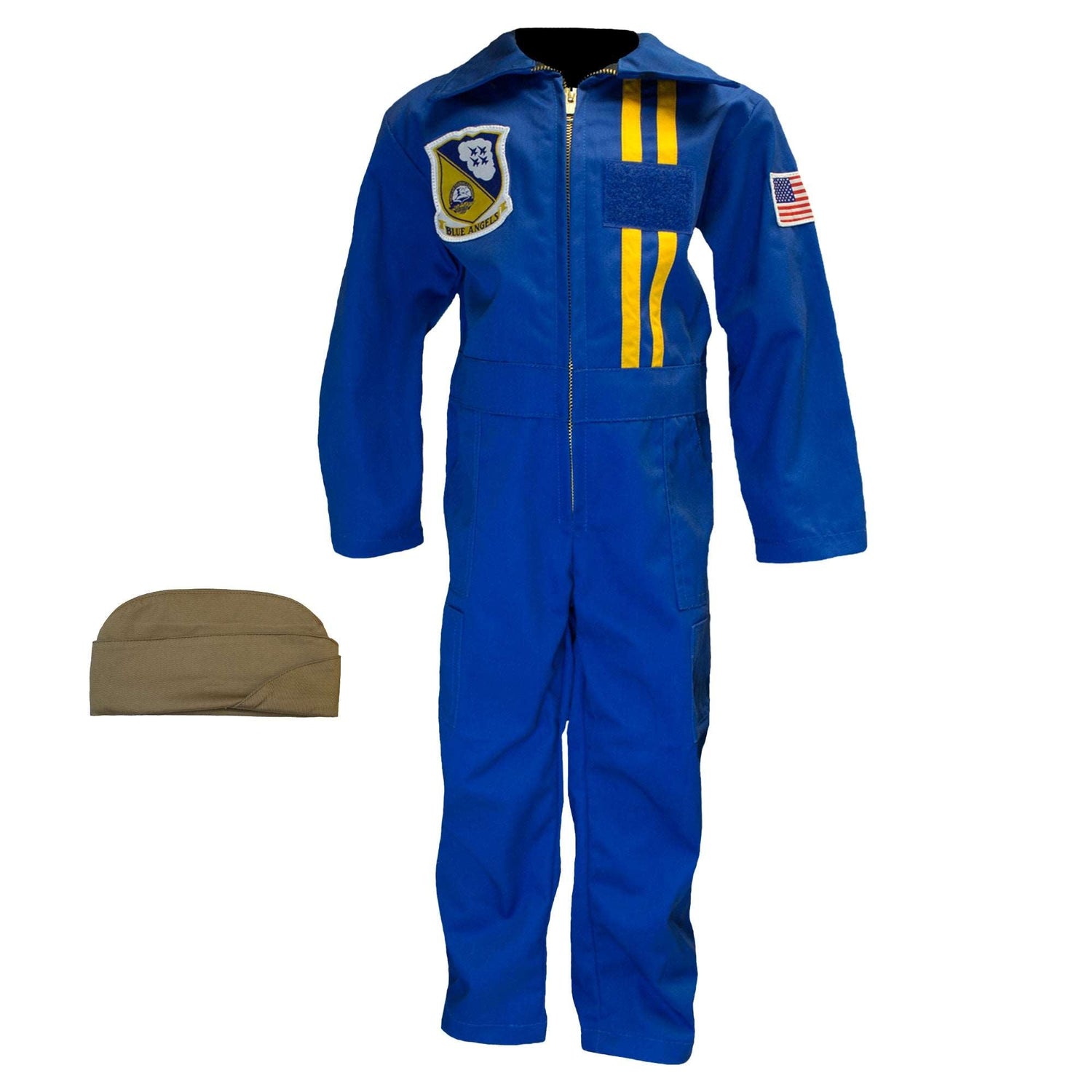 Blue Angels collection pilot jumpsuit with patch and cap.