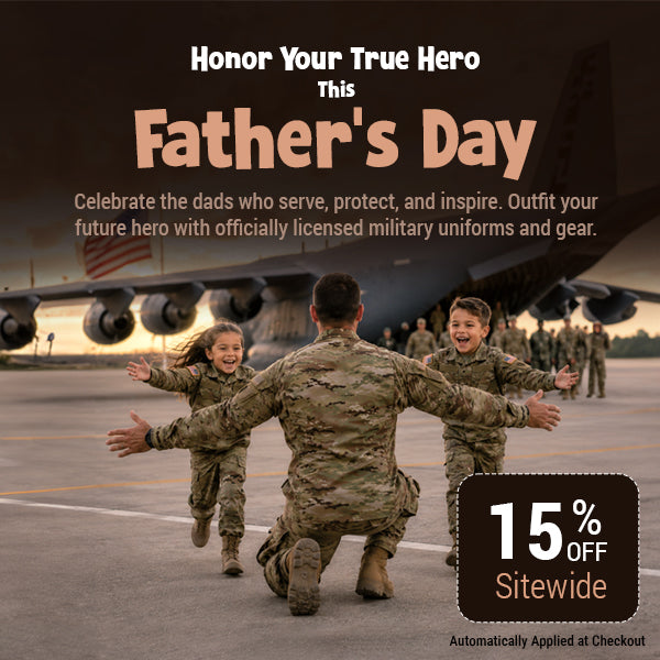 Father's Day sale discounts for military-themed gifts celebrating dads in uniform.