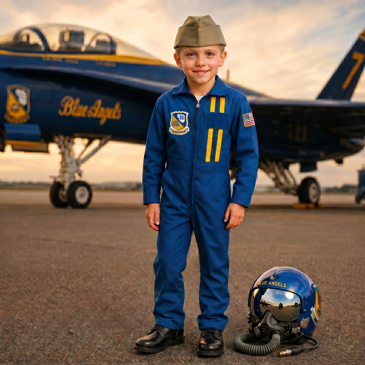Licensed Blue Angels Youth Flight Suit w Garrison Cap