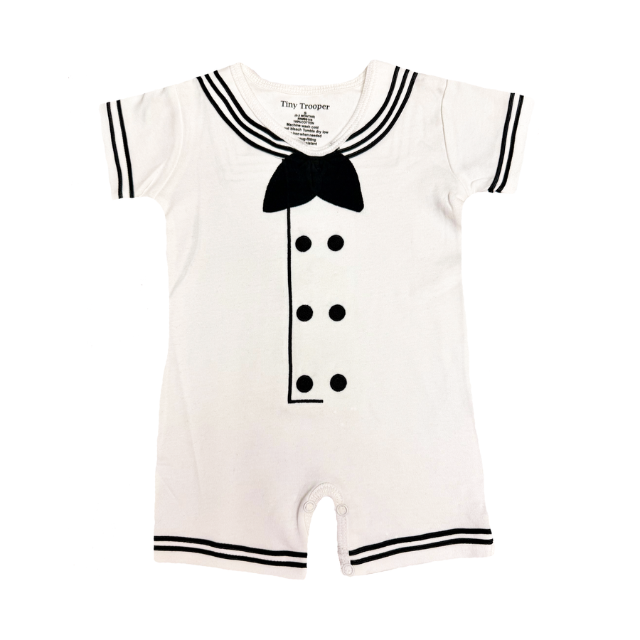 Navy Sailor Baby Romper White