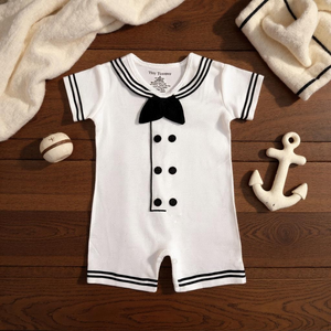 Navy Sailor Baby Romper White