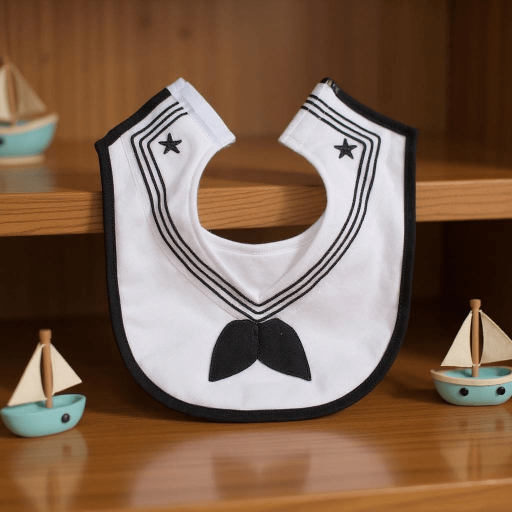 Navy Sailor Bib White