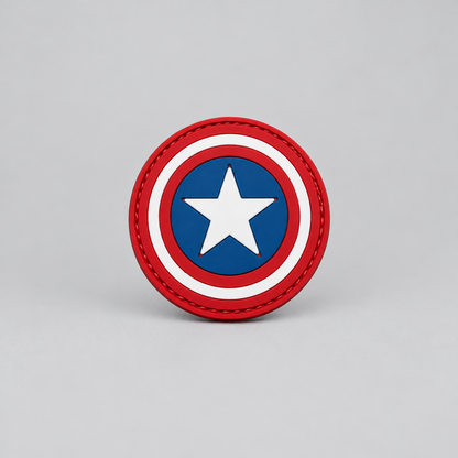 Captain America PVC Patch, circular design with red and blue colors, includes the focus keyword Patch.