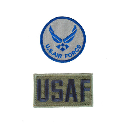 U.S. Air Force embroidered patches featuring USAF text and emblem, suitable for flight suits.