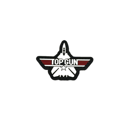 Top Gun F-14 Tomcat jet black PVC patch featuring an airplane design and bold lettering, perfect for flight suits.