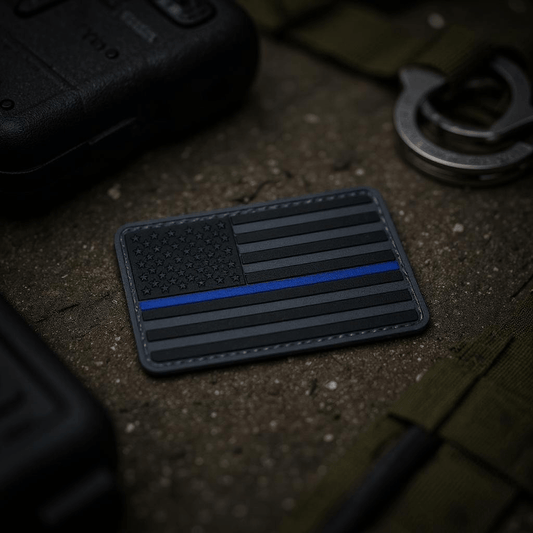 Blue Line United States flag PVC morale patch on a background.