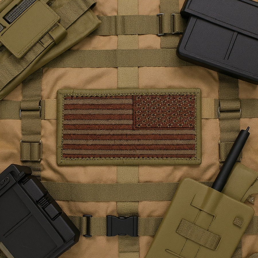 Reverse Embroidered Spice Brown and Tan United States Flag Patch