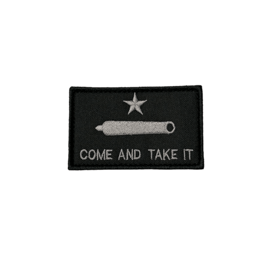 Embroidered Come and Take It Patch by Trooper Clothing, size 3"x2", featuring a star and cannon design.