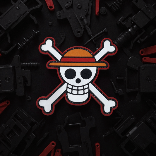 Patch featuring a straw hat pirate design, perfect accessory for anime fans and easily attached to various items.