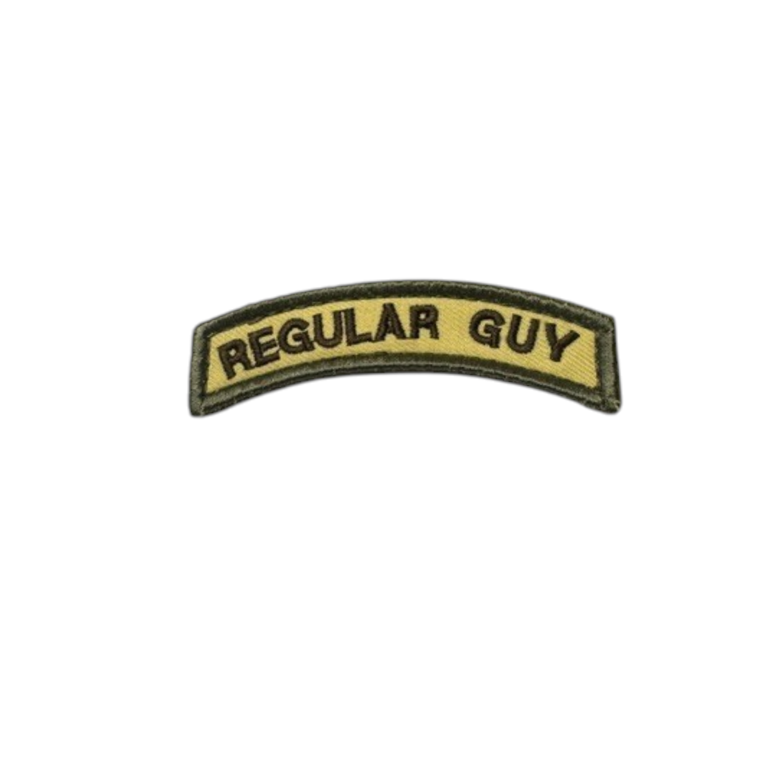 Regular Guy embroidered rock patch with hook-and-loop backing, perfect for hats or bags, size 3 1/2"W x 3/4"H.