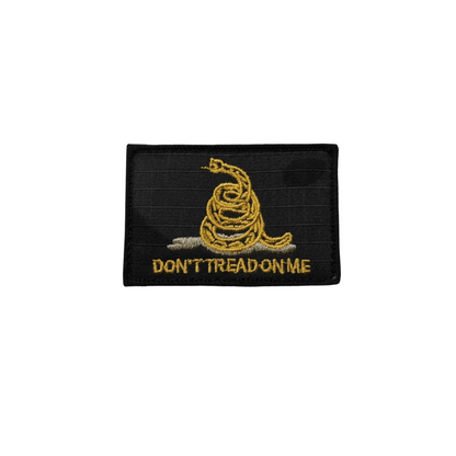Don't Tread On Me Multicam Black patch with snake design and embroidered lettering, ideal for gear upgrades.