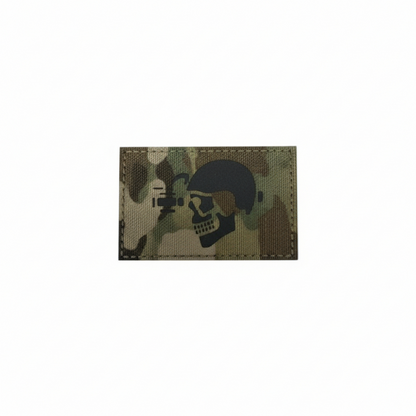 Multicam laser cut skull patch with operator helmet and NODS, perfect for gear and uniforms.
