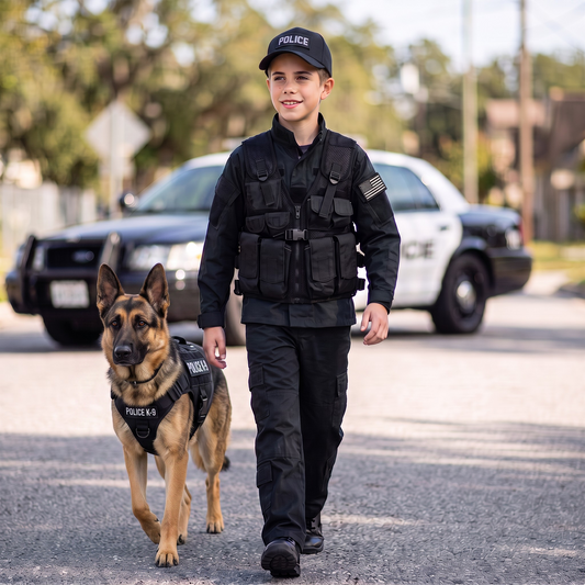 Police Youth Black Tactical Uniform 8 PC Combo