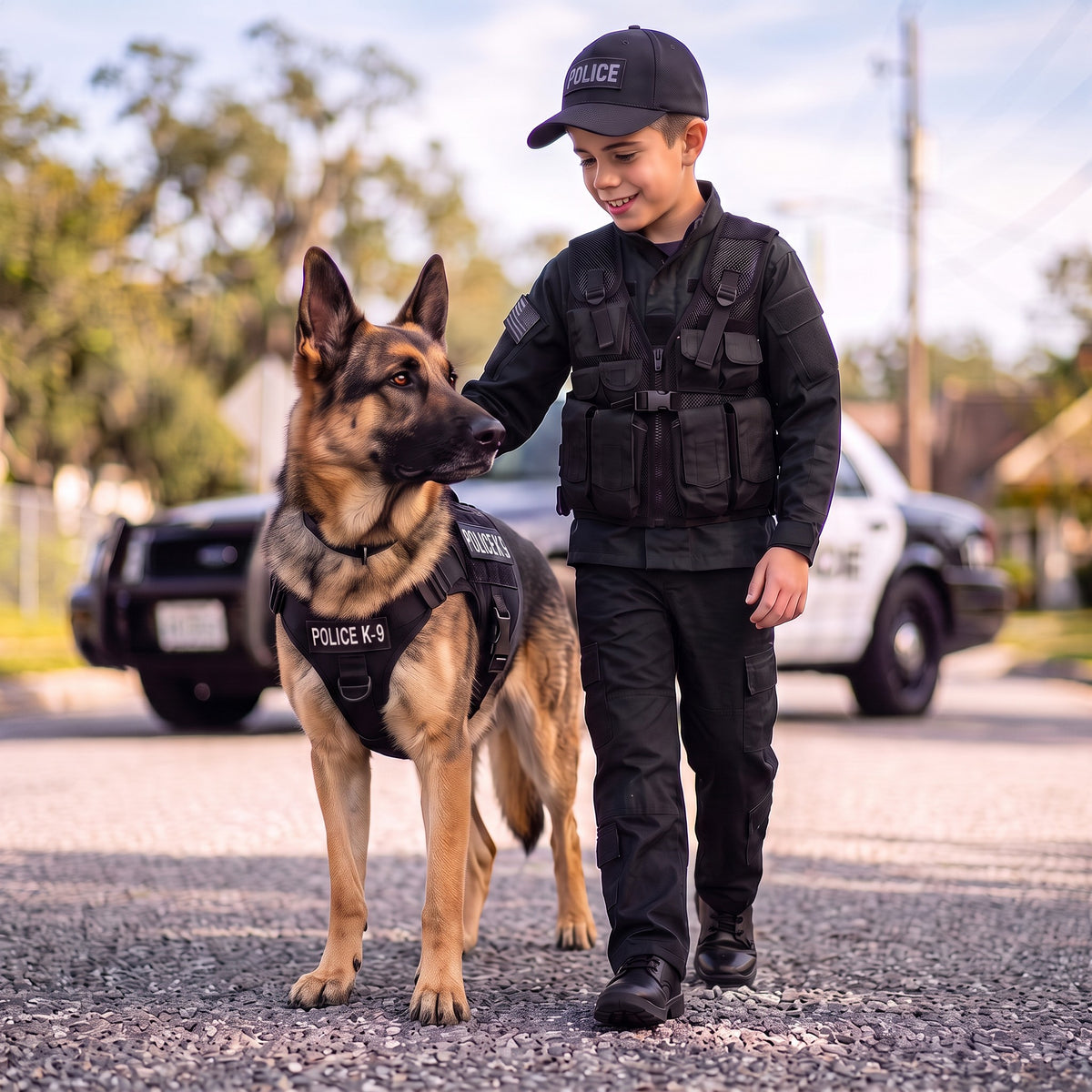 Police Youth Black Tactical Uniform 8 PC Combo