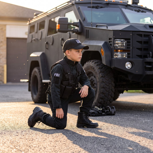 Youth Black Tactical FBI Uniform  8 PC Combo