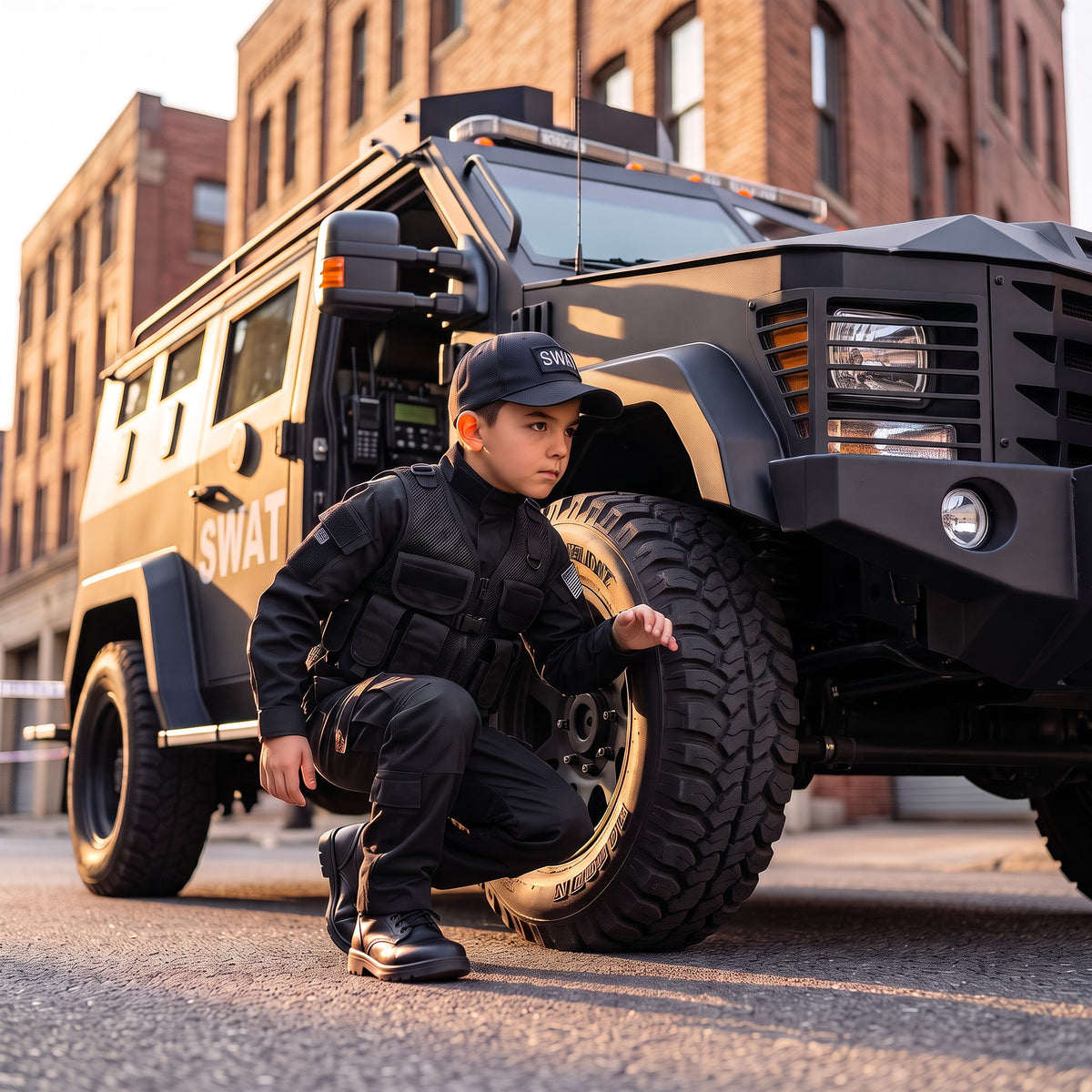 SWAT Youth Black Tactical  Uniform  8 PC Combo