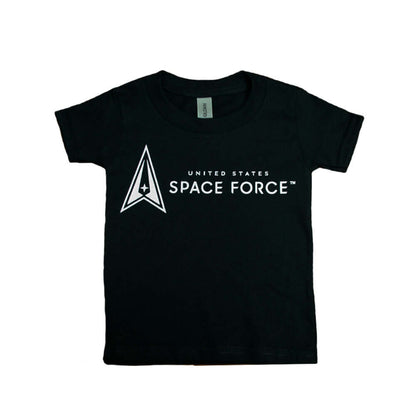 Toddler Licensed Space Force T-Shirt in black with Delta logo, ideal for kids, comfy cotton fabric.