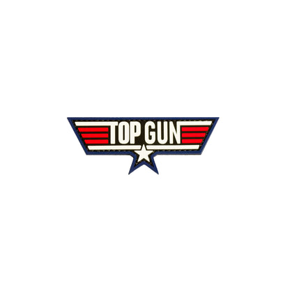 Embroidered Top Gun patch with red and white wings and star design, ideal for youth flight suits.